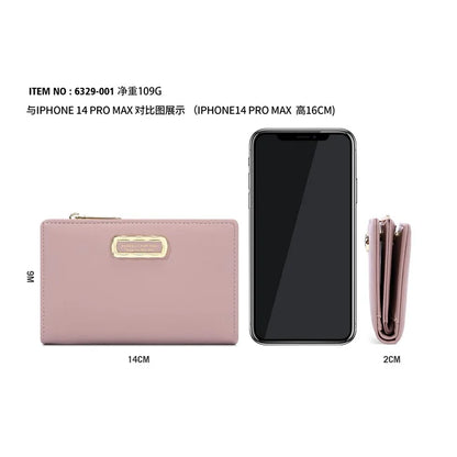 PERFECT FOR YOU 6329-001 Solid Color PU Leather Women Short Wallet Clutch Bag