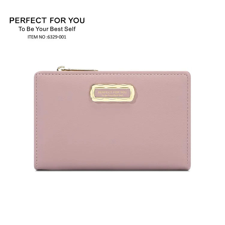 PERFECT FOR YOU 6329-001 Solid Color PU Leather Women Short Wallet Clutch Bag