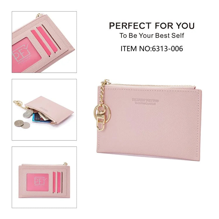 PERFECT FOR YOU 6313-006 PU Leather Women Small Wallet Card Holder Zipper Coin Purse