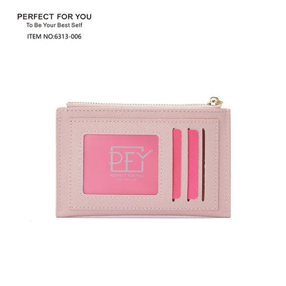 PERFECT FOR YOU 6313-006 PU Leather Women Small Wallet Card Holder Zipper Coin Purse
