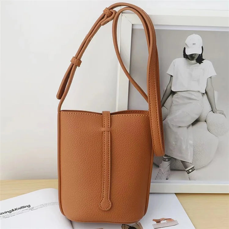 Stylish Casual PU Leather Women Crossbody Bag Phone Carrying Small Bucket Bag