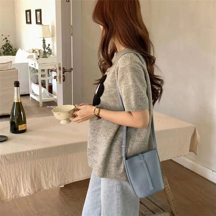 Stylish Casual PU Leather Women Crossbody Bag Phone Carrying Small Bucket Bag