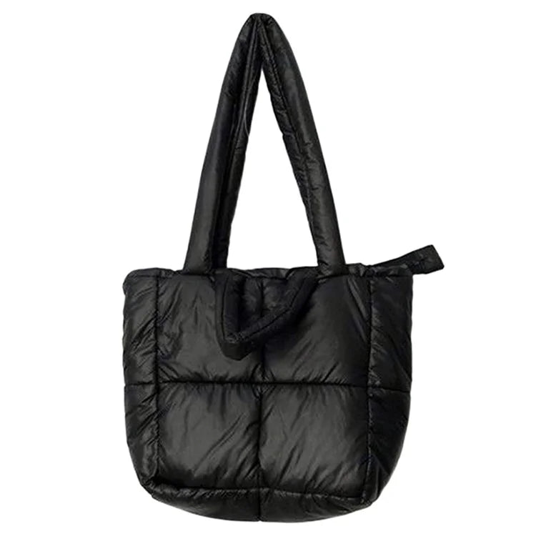 Soft Polyester Down Puffer Tote Shoulder Bag Quilted Top-Handle Handbag Daypack