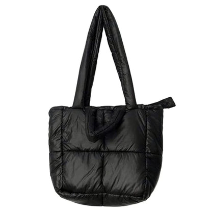 Soft Polyester Down Puffer Tote Shoulder Bag Quilted Top-Handle Handbag Daypack