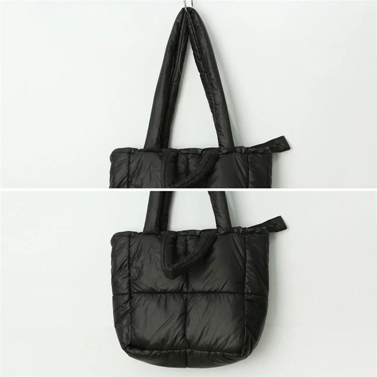 Soft Polyester Down Puffer Tote Shoulder Bag Quilted Top-Handle Handbag Daypack