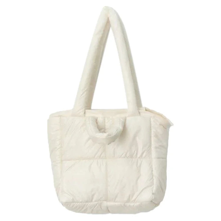 Soft Polyester Down Puffer Tote Shoulder Bag Quilted Top-Handle Handbag Daypack