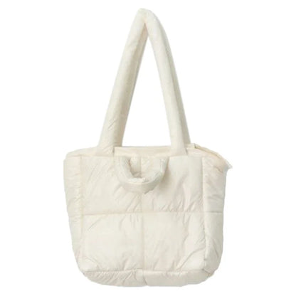 Soft Polyester Down Puffer Tote Shoulder Bag Quilted Top-Handle Handbag Daypack