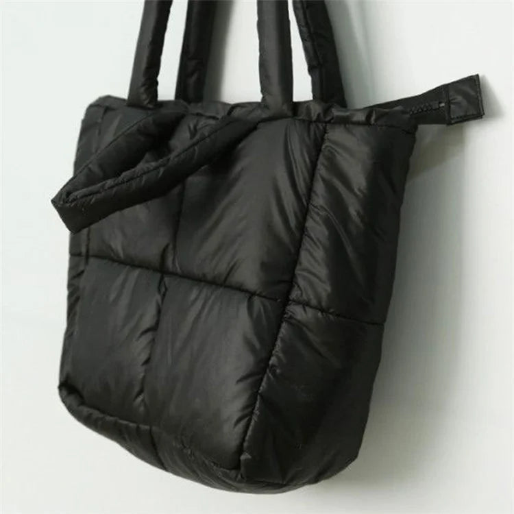 Soft Polyester Down Puffer Tote Shoulder Bag Quilted Top-Handle Handbag Daypack