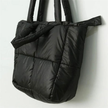 Soft Polyester Down Puffer Tote Shoulder Bag Quilted Top-Handle Handbag Daypack