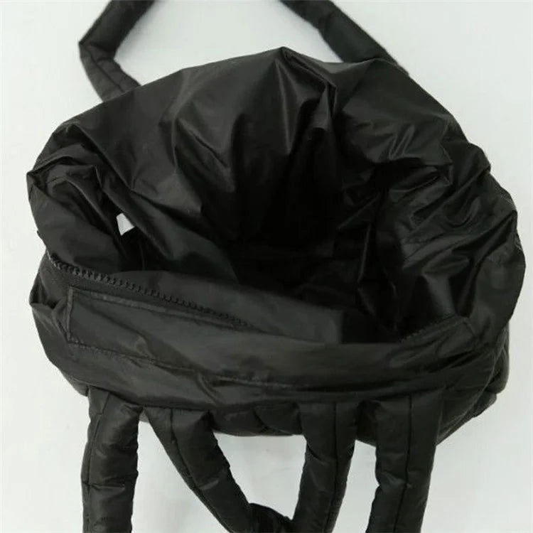 Soft Polyester Down Puffer Tote Shoulder Bag Quilted Top-Handle Handbag Daypack