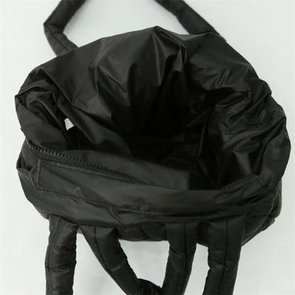 Soft Polyester Down Puffer Tote Shoulder Bag Quilted Top-Handle Handbag Daypack