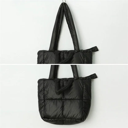 Soft Polyester Down Puffer Tote Shoulder Bag Quilted Top-Handle Handbag Daypack
