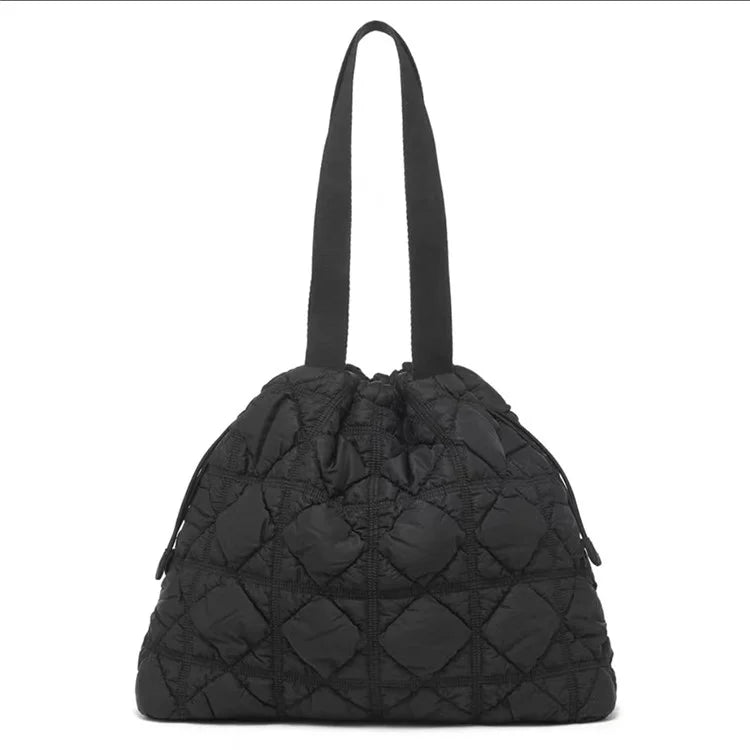 Large Capacity Rhombus Grid Design Women Tote Bag Nylon Single Shoulder Bag