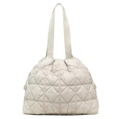 Large Capacity Rhombus Grid Design Women Tote Bag Nylon Single Shoulder Bag