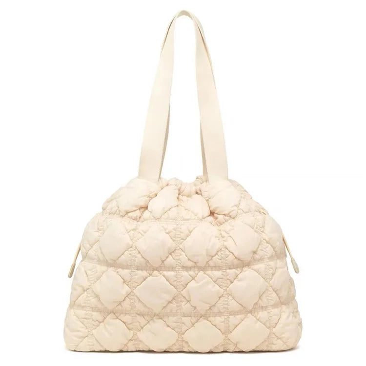 Large Capacity Rhombus Grid Design Women Tote Bag Nylon Single Shoulder Bag