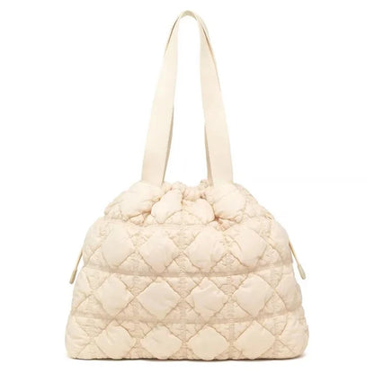 Large Capacity Rhombus Grid Design Women Tote Bag Nylon Single Shoulder Bag