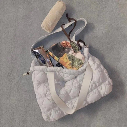 Large Capacity Rhombus Grid Design Women Tote Bag Nylon Single Shoulder Bag