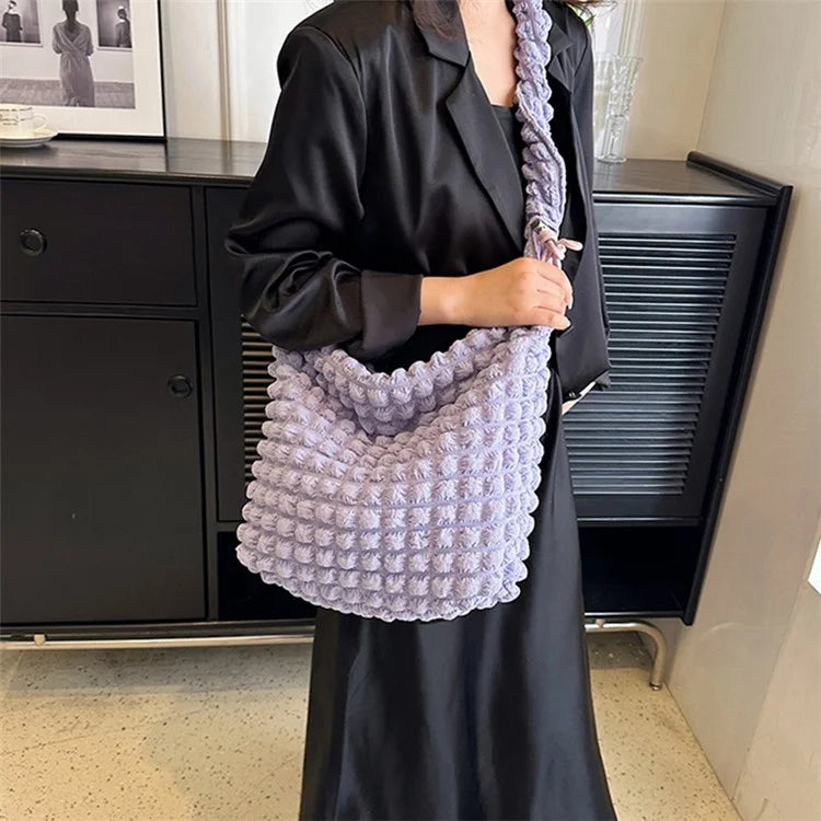 Bubble Cloud Shape Polyester Crumple Shoulder Crossbody Bag Shopping Handbag Daypack