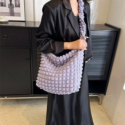 Bubble Cloud Shape Polyester Crumple Shoulder Crossbody Bag Shopping Handbag Daypack