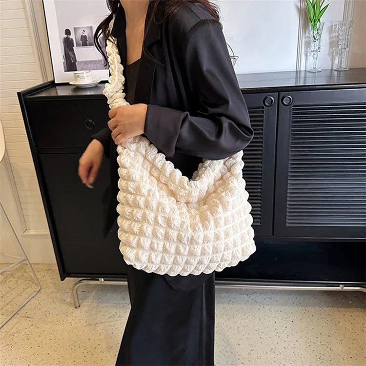Bubble Cloud Shape Polyester Crumple Shoulder Crossbody Bag Shopping Handbag Daypack