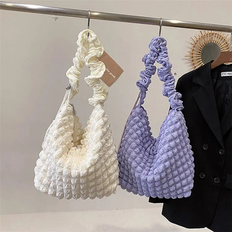 Bubble Cloud Shape Polyester Crumple Shoulder Crossbody Bag Shopping Handbag Daypack
