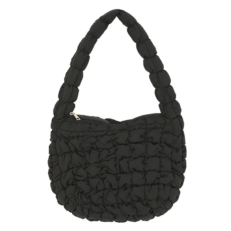 Large Capacity Polyester Pleated Design Women Handbag Stylish Single Shoulder Bag