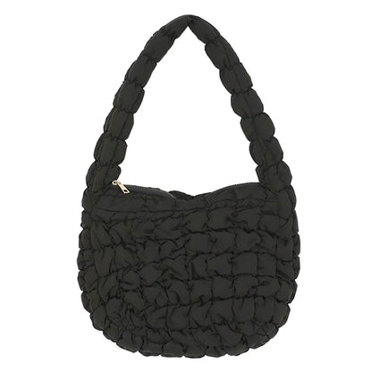 Large Capacity Polyester Pleated Design Women Handbag Stylish Single Shoulder Bag