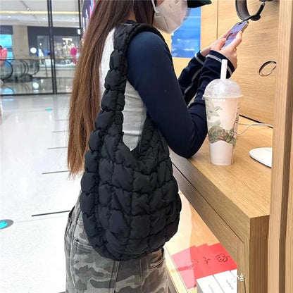 Large Capacity Polyester Pleated Design Women Handbag Stylish Single Shoulder Bag