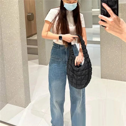 Large Capacity Polyester Pleated Design Women Handbag Stylish Single Shoulder Bag