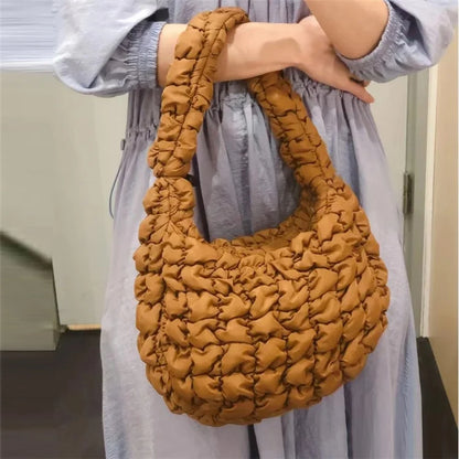 Large Capacity Polyester Pleated Design Women Handbag Stylish Single Shoulder Bag