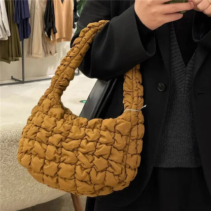 Large Capacity Polyester Pleated Design Women Handbag Stylish Single Shoulder Bag