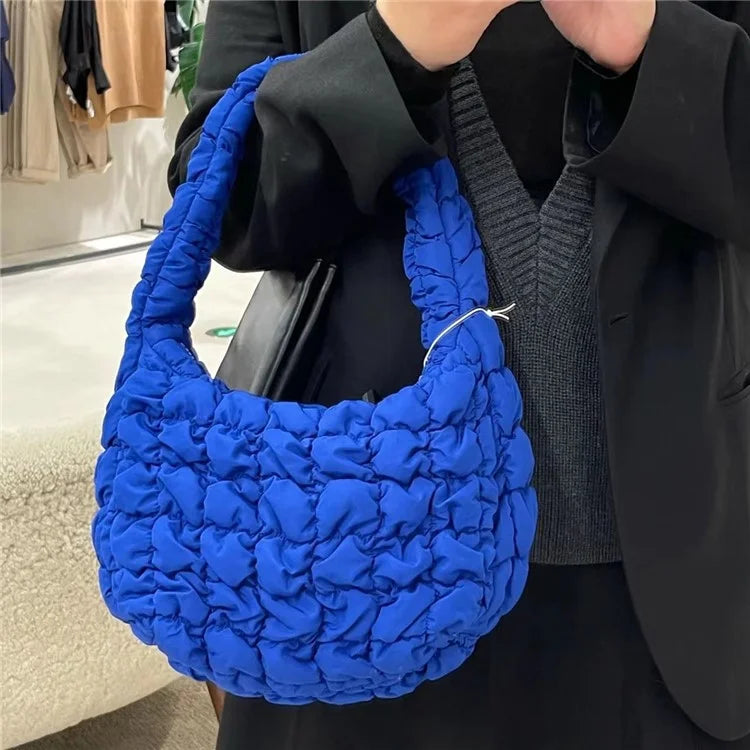 Large Capacity Polyester Pleated Design Women Handbag Stylish Single Shoulder Bag