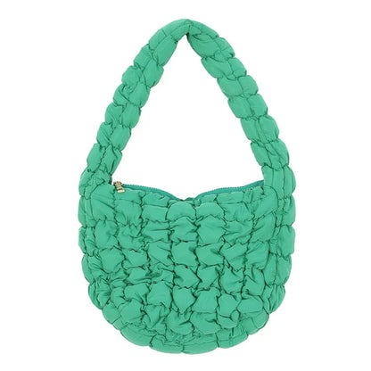Large Capacity Polyester Pleated Design Women Handbag Stylish Single Shoulder Bag
