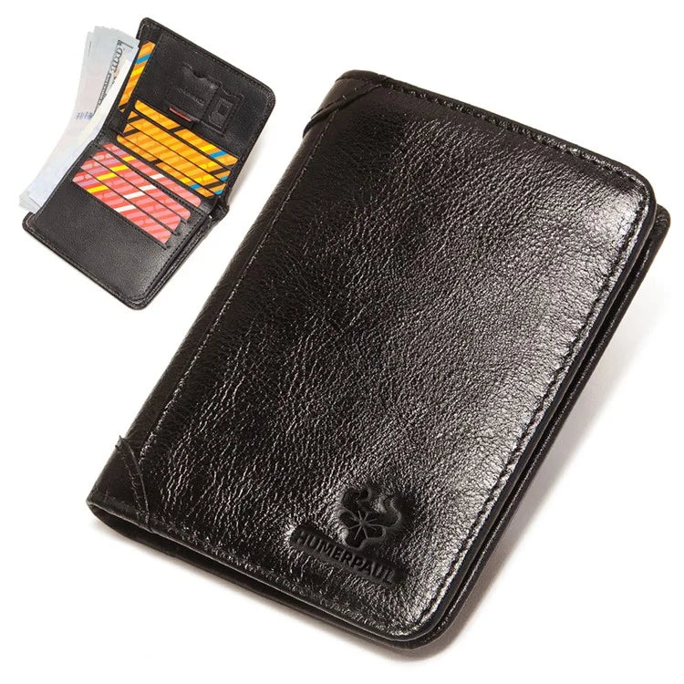 HUMERPAUL BP722 Top Layer Cowhide Leather Slim Wallet RFID Blocking Card Slot Coin Purse Bag