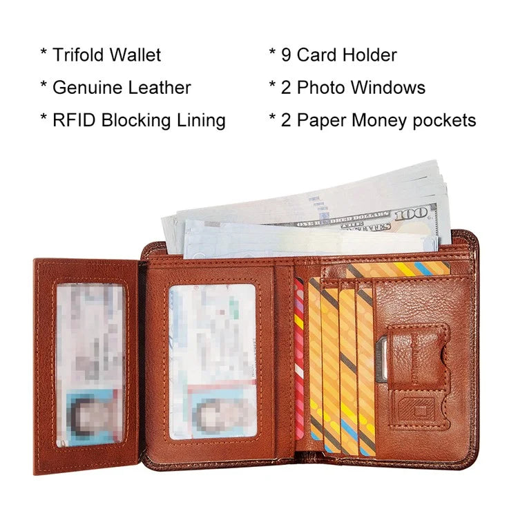 HUMERPAUL BP722 Top Layer Cowhide Leather Slim Wallet RFID Blocking Card Slot Coin Purse Bag
