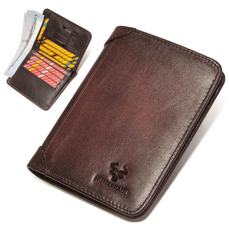 HUMERPAUL BP722 Top Layer Cowhide Leather Slim Wallet RFID Blocking Card Slot Coin Purse Bag