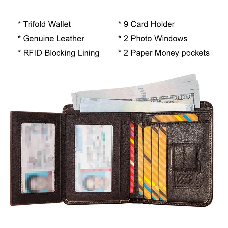 HUMERPAUL BP722 Top Layer Cowhide Leather Slim Wallet RFID Blocking Card Slot Coin Purse Bag