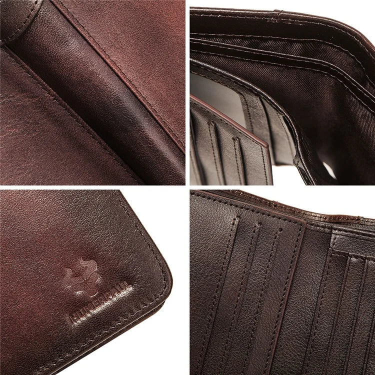 HUMERPAUL BP722 Top Layer Cowhide Leather Slim Wallet RFID Blocking Card Slot Coin Purse Bag