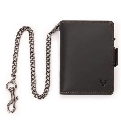 HUMERPAUL BP713 RFID Blocking Wallet Top Layer Cowhide Leather Metal Card Slot Coin Purse with Chain
