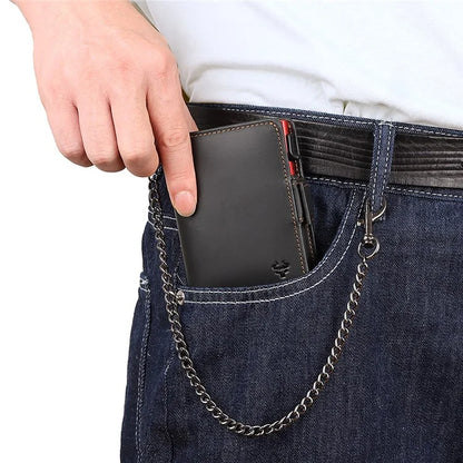 HUMERPAUL BP713 RFID Blocking Wallet Top Layer Cowhide Leather Metal Card Slot Coin Purse with Chain