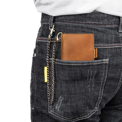 HUMERPAUL BP713 RFID Blocking Wallet Top Layer Cowhide Leather Metal Card Slot Coin Purse with Chain