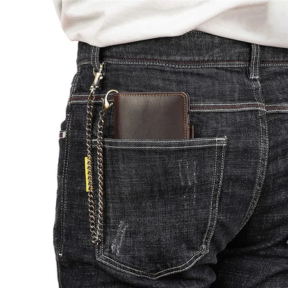 HUMERPAUL BP713 RFID Blocking Wallet Top Layer Cowhide Leather Metal Card Slot Coin Purse with Chain