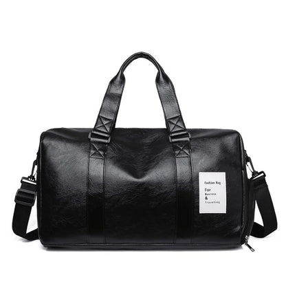 Waterproof PU Leather Duffel Bag Crossbody Shoulder Bag Weekend Overnight Bag Sports Gym Handbag