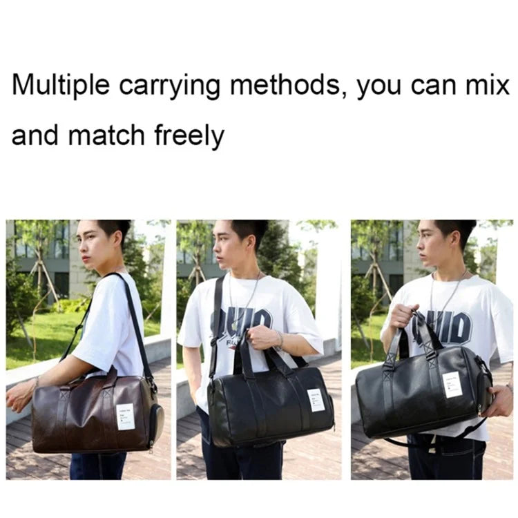 Waterproof PU Leather Duffel Bag Crossbody Shoulder Bag Weekend Overnight Bag Sports Gym Handbag