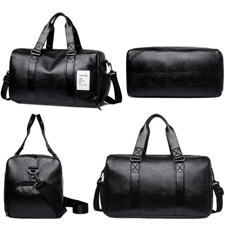 Waterproof PU Leather Duffel Bag Crossbody Shoulder Bag Weekend Overnight Bag Sports Gym Handbag