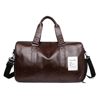 Waterproof PU Leather Duffel Bag Crossbody Shoulder Bag Weekend Overnight Bag Sports Gym Handbag