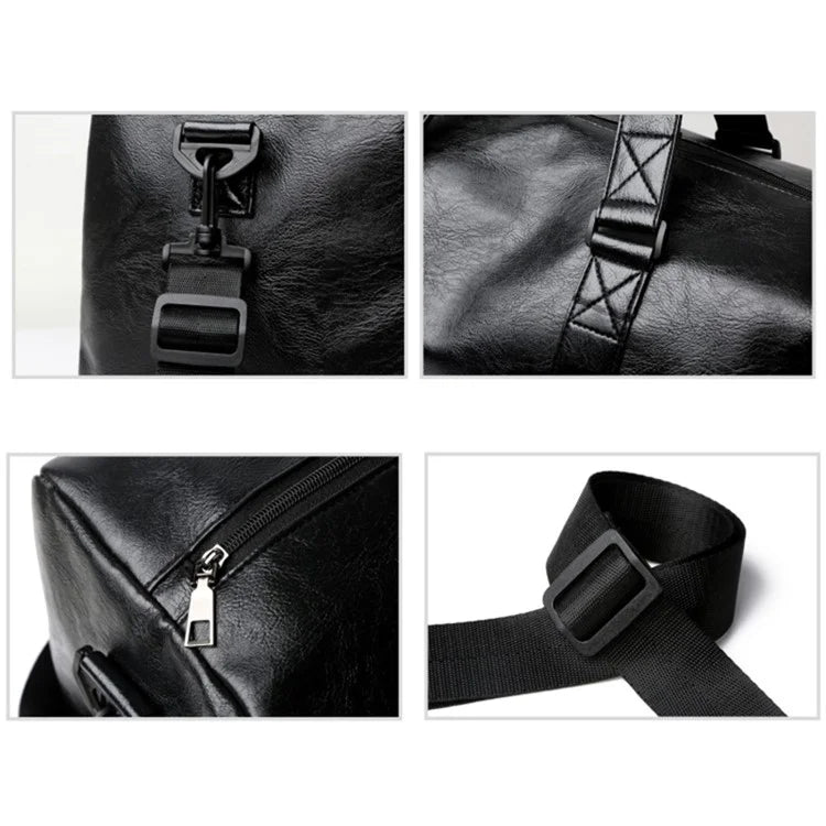 Waterproof PU Leather Duffel Bag Crossbody Shoulder Bag Weekend Overnight Bag Sports Gym Handbag