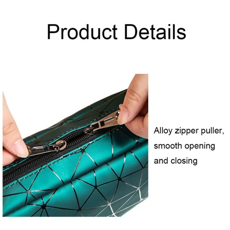 Diamond Pattern Portable Travel Zipper Toiletry Bag PU Leather Cosmetic Storage Bag