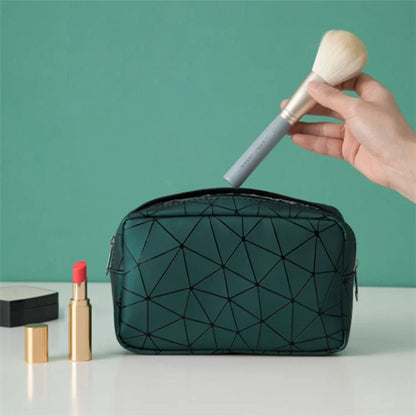 Diamond Pattern Portable Travel Zipper Toiletry Bag PU Leather Cosmetic Storage Bag