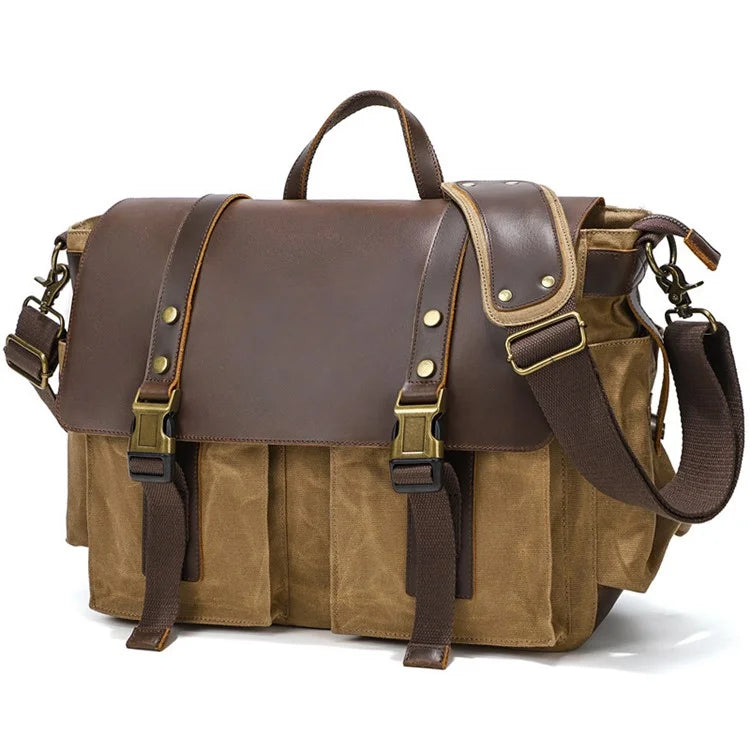 S11 Outdoor Single Shoulder Crossbody Bag Waxed Leather Flap Casual Canvas Bag